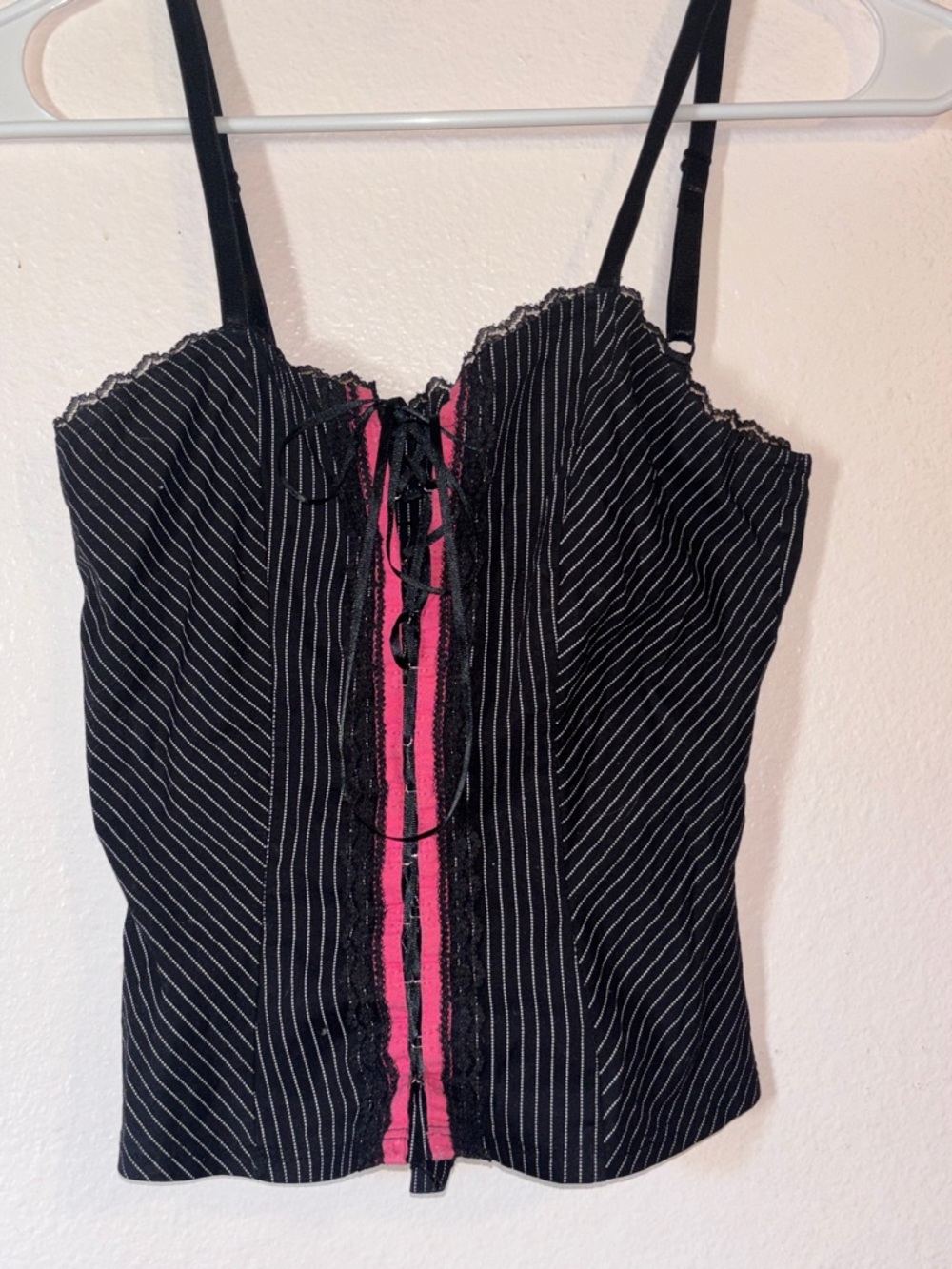 Woman’s Black Y2K Pink Corset Tank Top, Cropped,  Size S